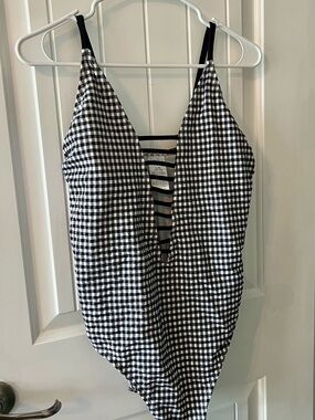 Black & White Gingham One-Piece Swimsuit size XL